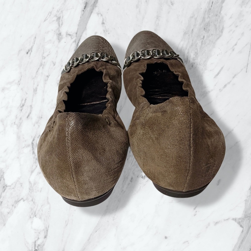 AGL Attilio Giusti Leombruni Cap Toe Chain Ballet Flats Brown Suede 37.5 - Picture 3 of 10